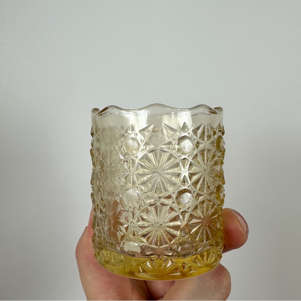 Vintage Light Amber Glass Daisy and‎ Button Pattern Votive Tea-light Holder